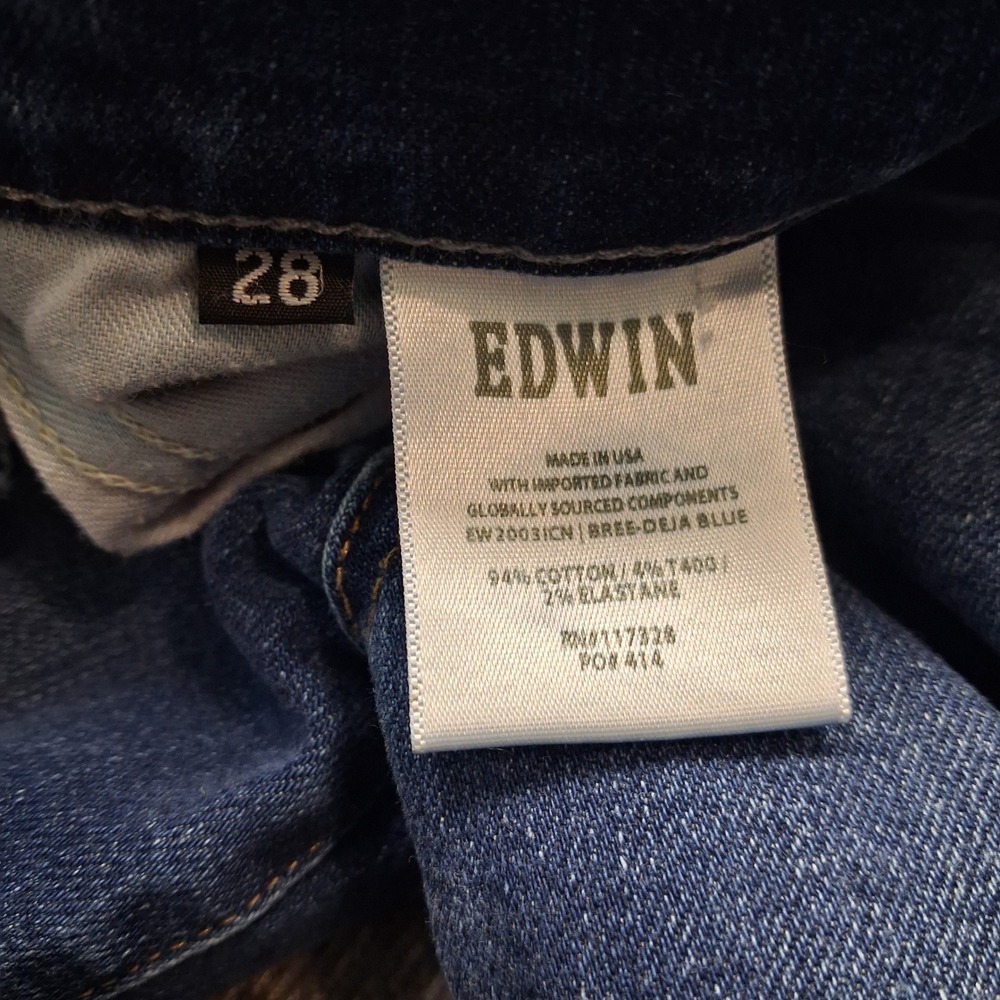 Edwin Bree High Rise Straight Leg Jeans Deja Blue Raw Hem Size 28 EW2003ICN - Picture 9 of 14